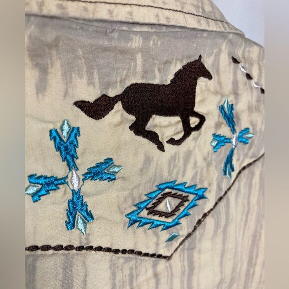 Cowgirl Hardware Shirt Small Turquoise Blue Pearl Snap Western Rodeo Embroidered - Picture 7 of 10